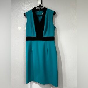 Shelby & Palmer Black &Teal Sleeves ColorBlock Pattelrn Sheath Dress Size 8